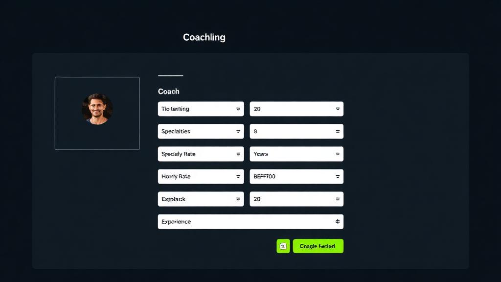 Coach basic info form with name, bio, and location fields